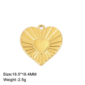 Golden heart stainless steel pendant with radial texture and size specifications