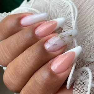 French Tip Press On Nails Almond Shape White Marble Gold Foil Elegant Fashionable Artificial Fake Nail Tips For Women