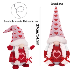 Gnomo di San Valentino con cappello piegabile e grembiule a quadri, altezza 37cm