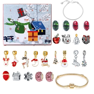 Christmas Advent calendar jewelry box set with two bracelets and 22 festive charms