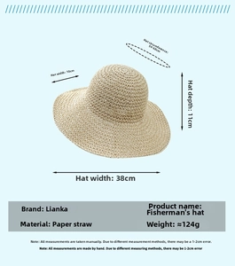 Detailed size chart for straw sun hat with 10cm brim and 54-60cm circumference