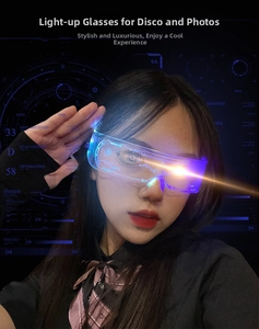 Cyberpunk LED glasses featuring tech-patterned acrylic lenses and vibrant neon lighting