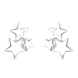 925 silver stud earrings featuring three stacked stars with polished metallic finish