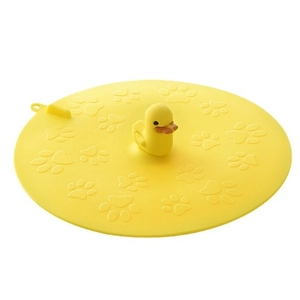 Yellow silicone duck drain cover with cute paw print patterns for bathroom and sink