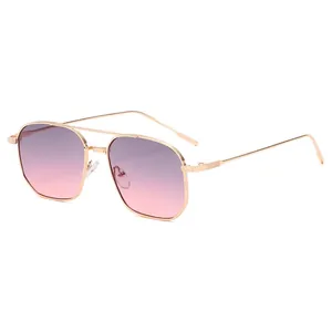 Retro Polygon Metal Frame Sunglasses Double Bridge UV400 Protection Fashion Shades For Men Women