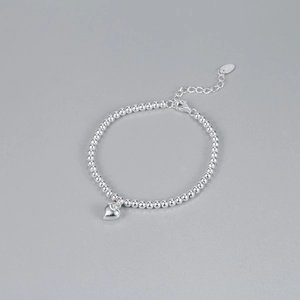Minimalistische 925 sterling zilveren kralenarmband met hartvormige hanger en glans
