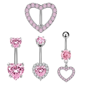 Heart Shaped Zirconia Stainless Steel Belly Button Ring For Women Pink Crystal Fashion Body Piercing Jewelry Navel Rings