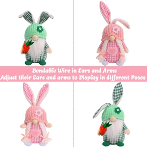 Detail showing bendable wire in ears and arms of Easter gnomes for custom posing