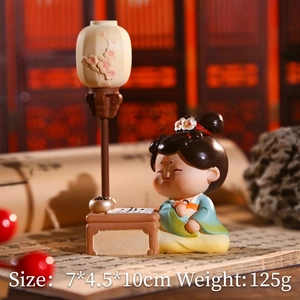 Figurine fille dynastie Tang jouant au Go avec lanterne, décor de bureau en résine 7x4.5x10cm