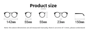Detailed size chart showing frame width 142mm and lens height 55mm for triangle sunglasses