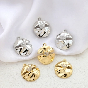 Heart Round Disc Charms Hammered Copper Zircon Pendant For DIY Necklace Bracelet Earring Jewelry Making Accessories