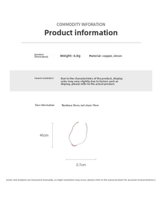 Detailed size specifications for zircon pendant necklace in rose gold finish