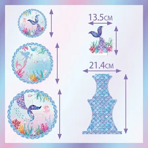 3-tier mermaid theme birthday party cupcake stand with dimensions for dessert table decor