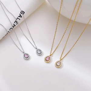 Elegant water drop necklaces with zircon halo pendants in gold and silver plating