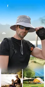 Breathable mesh outdoor sun hat for fishing and hiking with wide brim in light grey