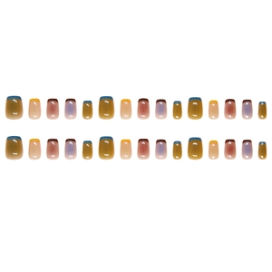 30 faux ongles French colorés pour enfants aux couleurs acidulées et forme carrée courte