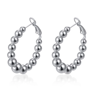 Sleek silver beaded stainless steel hoop earrings for women with professional finish