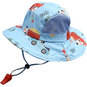 Cappello parasole blu traspirante per bambini con stampe cartoon e fischietto rosso incluso