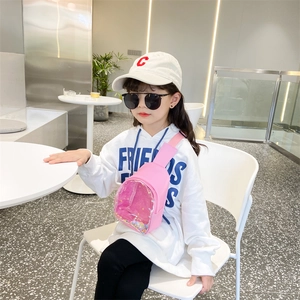 Pink transparent sequin chest bag for kids with adjustable strap for stylish young children