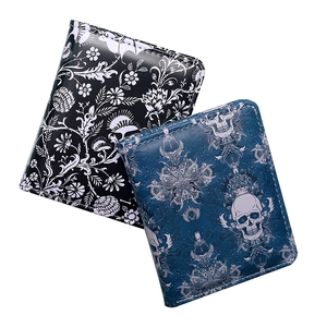 Short Foldable Wallet Gothic Skull Bat Print Faux Leather Zipper Coin Purse Card Holder Occult Retro Style