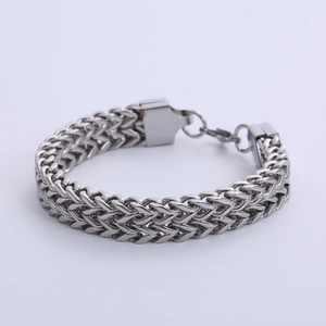 Silver stainless steel double layer Franco chain bracelet with lobster claw clasp