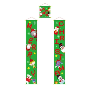 Three-piece Christmas door curtain set with Merry Christmas banners and holiday icons