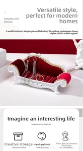 European vintage miniature sofa jewelry display with red velvet lining for rings