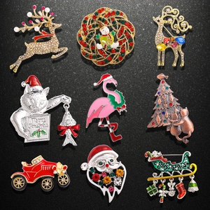 Christmas Brooches For Women Alloy Rhinestone Enamel Santa Reindeer Tree Pins Holiday Party Accessory Festive Jewelry Gift