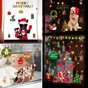 Christmas window decals set with French Bulldog and golden retriever festive patterns