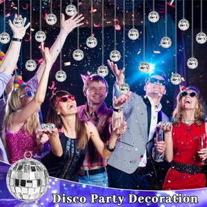 Close-up of silver reflective disco balls for Christmas tree and party decoration