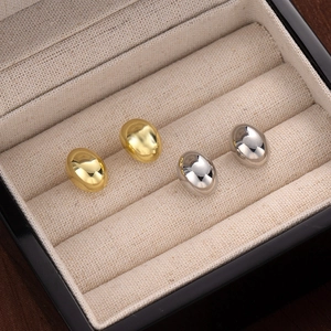 Minimalist Oval Bean Stud Earrings Alloy Jewelry With Silver Earring Post High Polished Mirror Finish For Women Modern