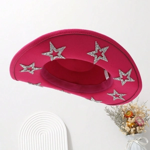 Hot pink western cowboy hat with silver sequin stars for festive party bridal stage wear