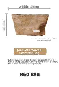 Detailed size chart of a floral jacquard makeup bag with 26x18cm dimensions