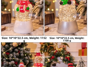 Detailaufnahme der Schneemann-Weihnachtskugel-Laternen mit Größen- und Gewichtsangaben
