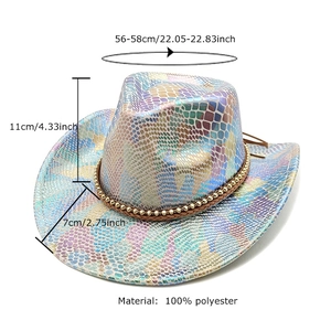 Holographic snake texture western cowboy hat with beaded band and sizing details