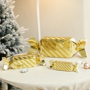 Candy Shape Christmas Gift Boxes Glitter Striped Cardboard Paper Wedding Party Favors New Year Holiday Decorative Containers