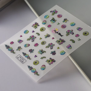 5D embossed magic floral nail art stickers with colorful succulent and heart patterns