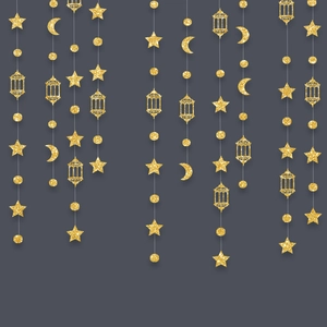 Glitzer Stern Mond Laterne Girlande Eid Mubarak Hängende Banner Für Ramadan Kareem Festival Party Haus Wand Hintergrund Deko