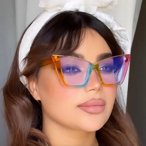 Fashion cat-eye glasses frame with rainbow gradient frame and blue light blocking lens
