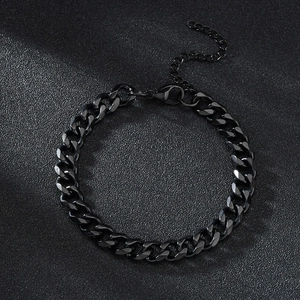 Detailed view of matte black Cuban link chain bracelet with lobster clasp and extender