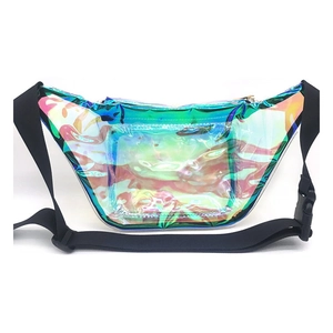 Waterproof holographic transparent PVC waist bag with adjustable strap for hiking and travel