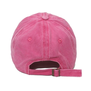 Fuchsia washed cotton baseball cap rear view with bronze metal adjustable buckle strap