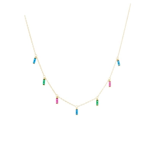 Minimalist S925 sterling silver necklace with a geometric rainbow zircon pendant on gold chain