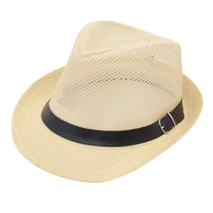 Breathable Mesh Fedora Hat Summer Paper Straw Panama Trilby With Leather Belt Buckle UV Protection Outdoor Beach Travel