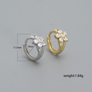 Floral S925 silver hoop earrings with cubic zirconia, in gold and silver finish