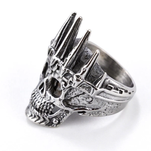 Classic crown skull stainless steel ring with vintage silver finish for men in gothic style