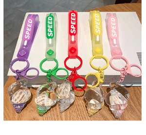 Detailed set of colorful resin conch keychains with silicone speed wristlet straps