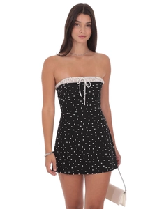 Robe Mini Bustier À Pois Sans Bretelles Garniture À Volants Coupe Slim Mode Sexy Clubwear Pour Femmes Tenue De Soirée Été