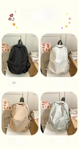 Collage of four minimalist waterproof nylon backpacks in black, white, khaki, and grey-green