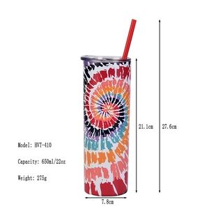 22oz colorful tie dye skinny tumbler 650ml stainless steel cup with detailed size specs